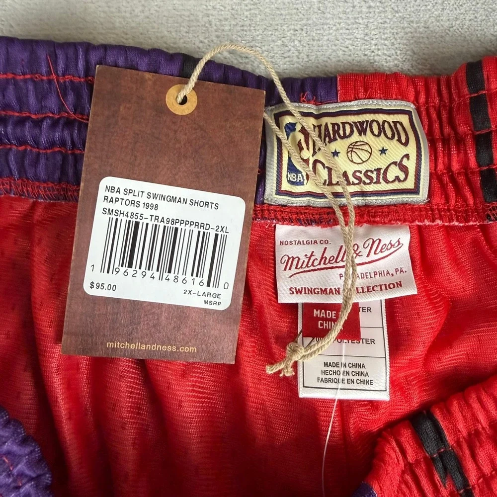 Toronto Raptors Mitchell Ness Split Swingman Shorts Mens 2XL Purple Red $95 NWT